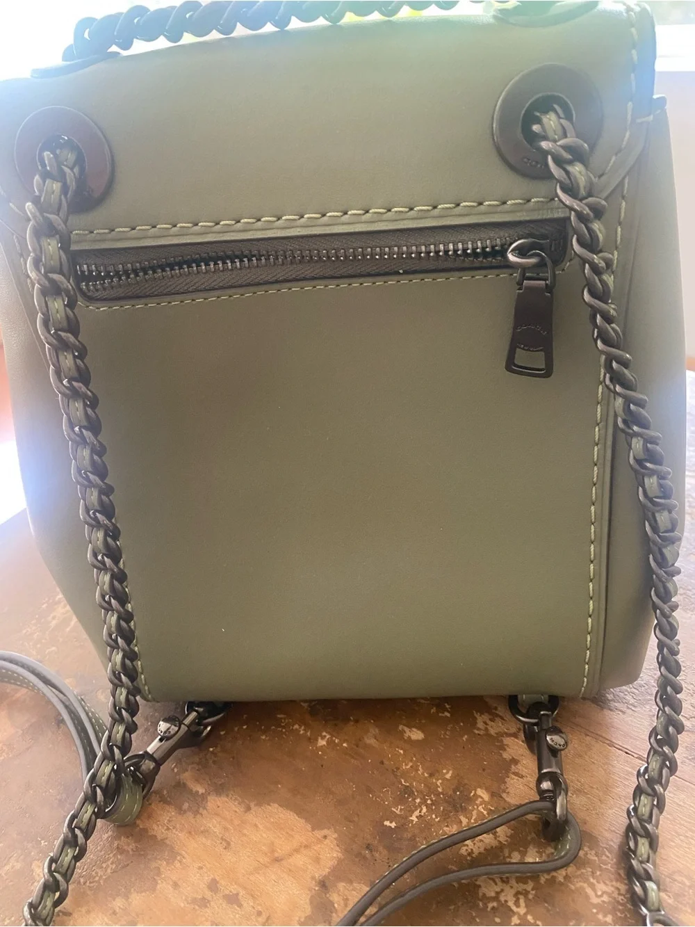 Parker Coach Sage Green Leather Turn-Lock Crossbody Bag